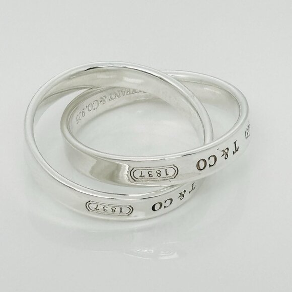 Size 7 Tiffany & Co 1837 Interlocking Double 2 Band Rolling Ring Mens Unisex - Picture 6 of 7